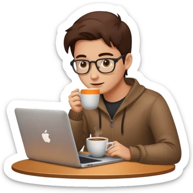 laptop and coffee are on the table. coffee is not on the laptop. sticker