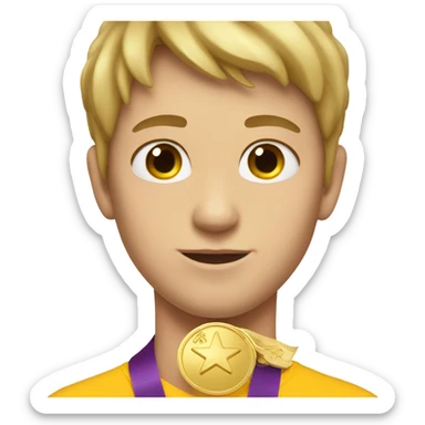 White boy with gold medal on his neck near the sailboat sticker