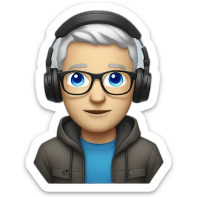white man with blue eyes dj with headphones and round glasses sticker