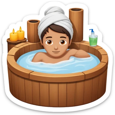 person relaxing in wooden hot tub sticker