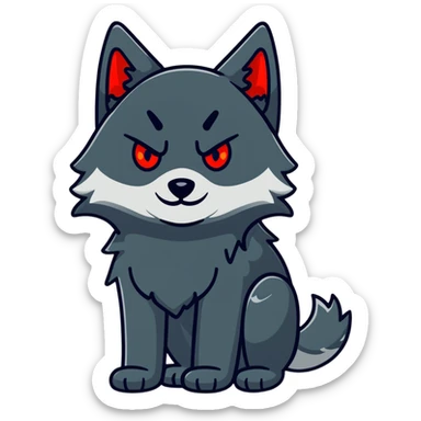 sleepy tired black wolf with red eyes sticker