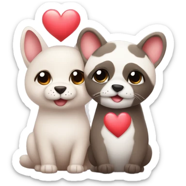 Two different cute animal couple love with heart sticker