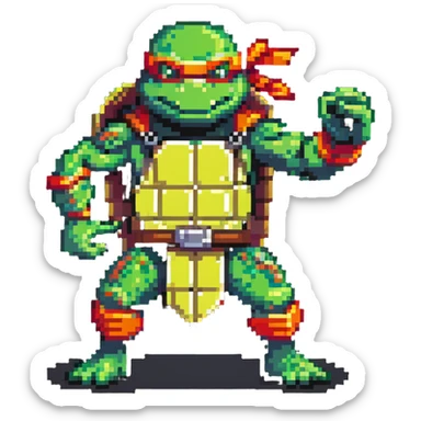 green masked ninja turtle in action pose sticker