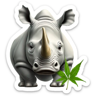 Happy White rhino smoking hemp sticker