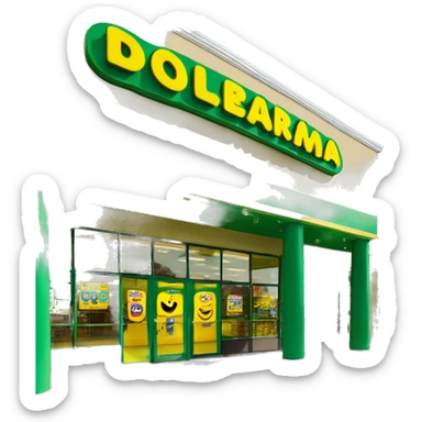 “Exterior of a Dollarama store with the bright green facade, bold yellow Dollarama sign, large front windows, and entrance doors, capturing the look of a budget-friendly retail store.” sticker