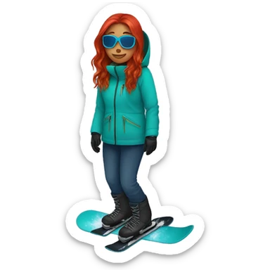 Woman with long red hair snowboarding sticker