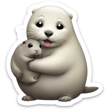 seal hugging a hamster  sticker