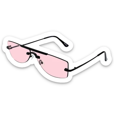 Retro-futuristic Y2K sunglasses with rimless colored lenses, metallic thin frames, 2000s cyber aesthetic sticker