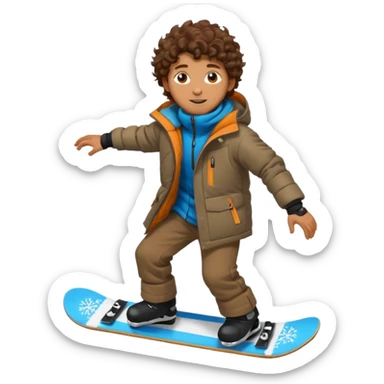 Man with curly hair on a snowboard  sticker