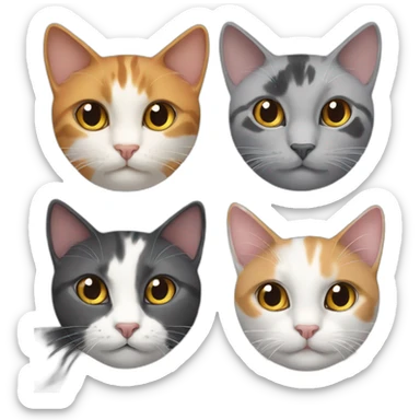 Two calico cat and two grey cat sticker