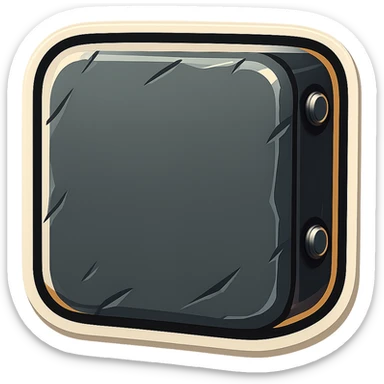 Add metallic rivets to the visible side edge of the metal slab, so the rivets are seen from the side and not the front, in retro sticker style. Keep the background transparent as requested. sticker