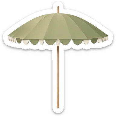 Pale olive beach umbrella with short white tassels and a straight wooden pole sticker