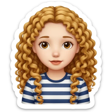 stripped shirt wearing Cute girl long curly hair style. sticker