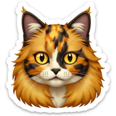 long hair tortoiseshell cat with a black face and yellow lightning mark above left eye sticker