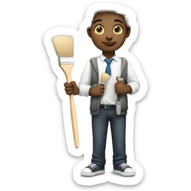 one white schoolboy holds little brush and palette sticker