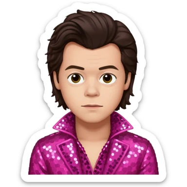 Harry Styles from One Direction with light skin, dark brown hair, dark pink sequin outfit sticker