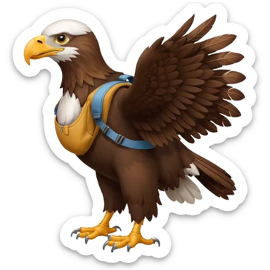 a eagle walking with a backpack
 sticker