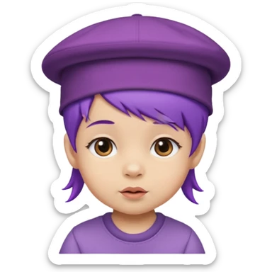 purple haired little baby with hat sticker