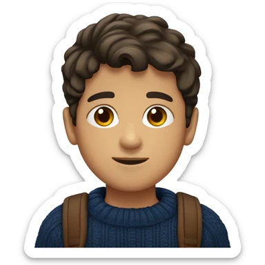 young boy, hispanic, brown hair, short hair, brown eyes, dark blue winter sweater sticker