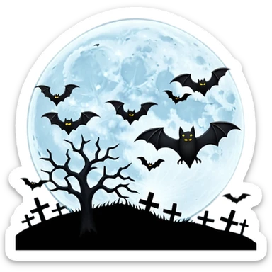 full moon with bats sticker