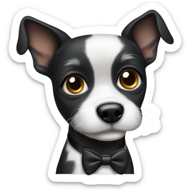 Black small dog with White spot with bow tie sticker