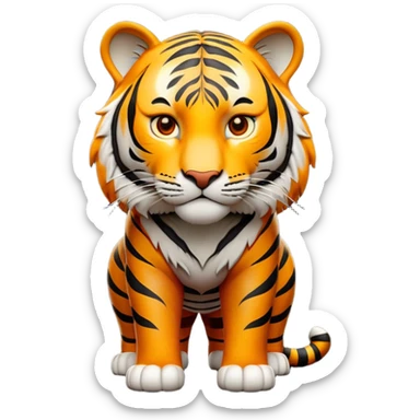 cinematic- noble-tiger-realistic-full-body-standing-emoji,-massive-striped-frame-exuding-power-and-grace,-bold-orange-fur-with-thick-black-stripes,-head-tilted-dramatically,-piercing-yellow-eyes-focused-intensely,-simplified-yet-realistic-focused-features,-highly-detailed,-glowing-with-an-almost-sarcastic-glow expressive eyes sticker