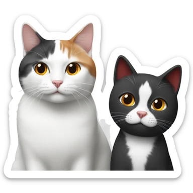 Two adults and one black-white cat and one red-grey-white cat sticker