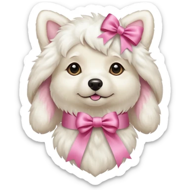 white dog with pink ribbon sticker