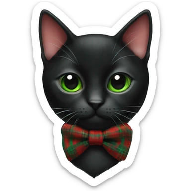 Black cat wearing a green and red plaid bow tie colar. sticker