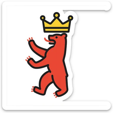 Icon of Berlin Bear for a mobile app, with a crown, modern style, no text, transparent background. sticker