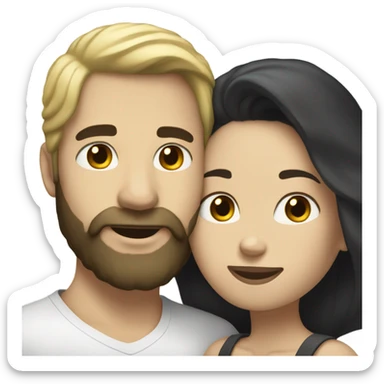 Man, white skin, short black hair, long beard, hugging a white woman with blonde hair  sticker