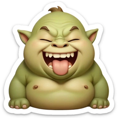 Cinematic Cute Yawning Ogre Portrait Emoji, with a surprisingly cuddly, rotund figure in soft earthy greens and browns, head tilted back in a big, gentle yawn exposing a set of comically oversized teeth, simplified yet irresistibly adorable, highly detailed with a soft glowing outline that captures the sleepy charm of a friendly ogre after a long day of gentle mischief! sticker