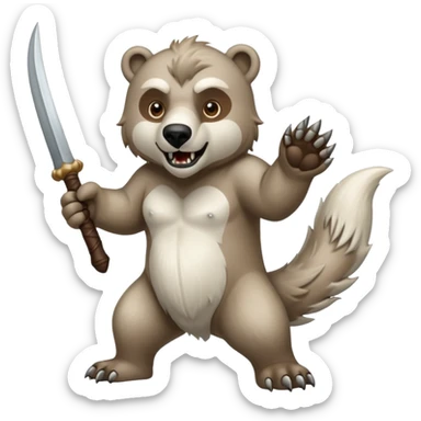 Completely brown polar bear with a wolf’s tail and long sabertooth fangs sticker