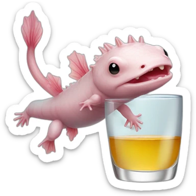 Un axolotl qui est entrain de boire de la vodka dans un verre à pied sticker