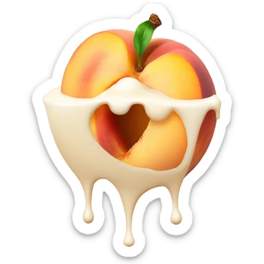 peach cut half open with milk oozing out of it sticker