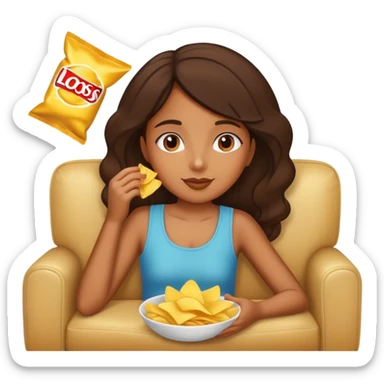 home brown girl with chips and drink, lying at the sofa sticker