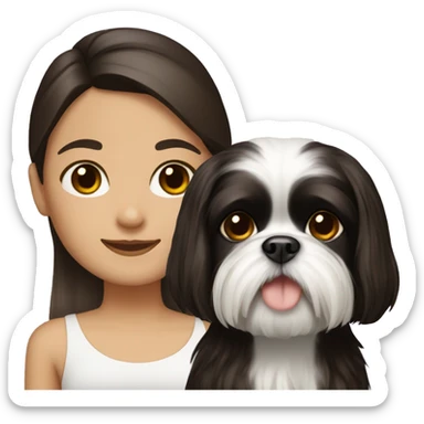 Girl with dark bown hair and shih tzu sticker