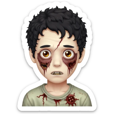 menino com cabelo cacheado e olhos marrons, com aparencia de zumbi sticker