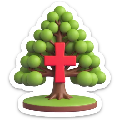 3D full color tree with a red plus sign in the center, conveying health or hospital theme sticker
