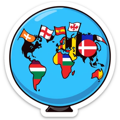 A colorful globe with various country flags surrounding it sticker