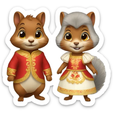 squirrel in a cocoanut and a Russian dress sticker