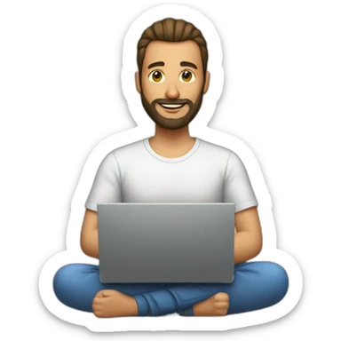 a man with a bun and beard at a laptop sticker