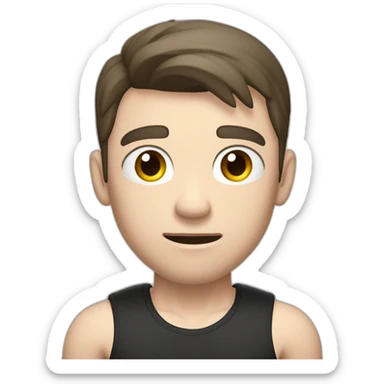 Confused Pale skinned Fit Man With the biceps and dark brown hair in black shirt, gray sports shorts and white Sneakers sticker