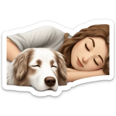 White girl brown long hair sleeping with a white Australian shepherd  sticker