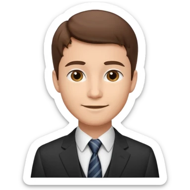 young gentleman emoji, short brown hair, wearing a suit and tie, friendly smile sticker