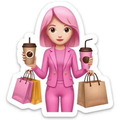 Girl with pink outfit and in hands shopping bags and coffee drink  sticker