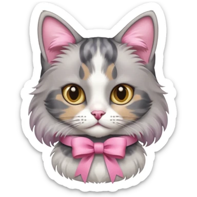 Dilute grey calico cat with pink ribbon sticker
