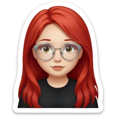 girl with chubby cheeks, long red hair, and silver glasses. Black clothes sticker
