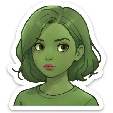 a girl with brown hair, brown eyes and plump lips kisses a boy with white hair and green eyes sticker