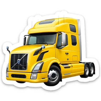 Volvo sleeper semi truck bright yellow front view sticker